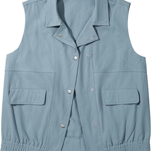 Womens Vests 2025 Fall Outerwear Button-Down Lapel Collar Elastic Hem Sleeveless - Picture 1 of 5